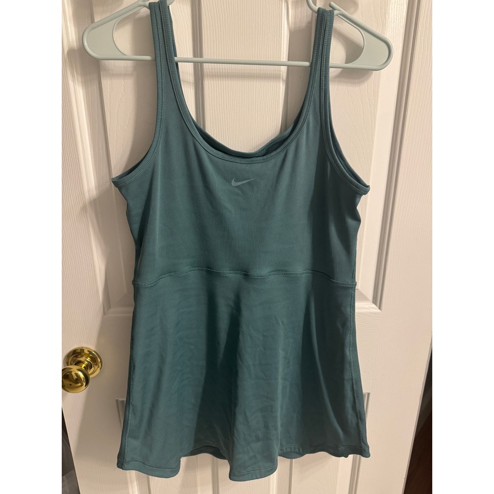 Nike One Dri-FIT Women Large Teal Blue Ribbed Sleeveless Tennis Athletic Dress